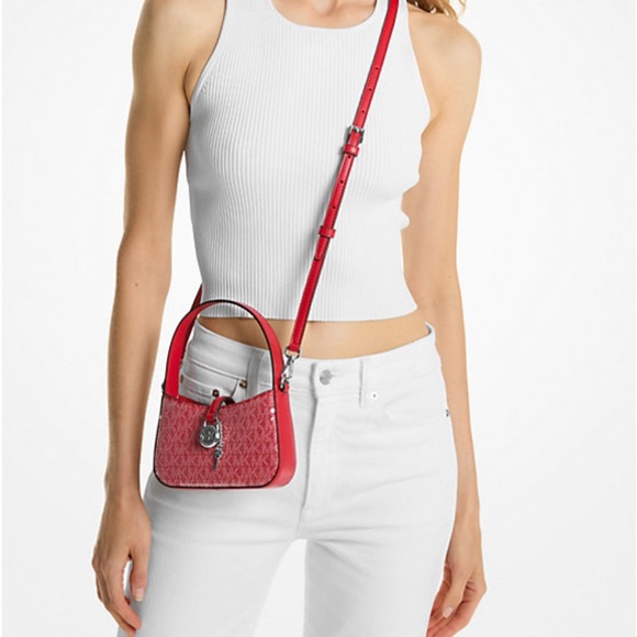MICHAEL KORS LYRA AUTHENTIC Mini Logo Crossbody Bright Red - Picture 2 of 6